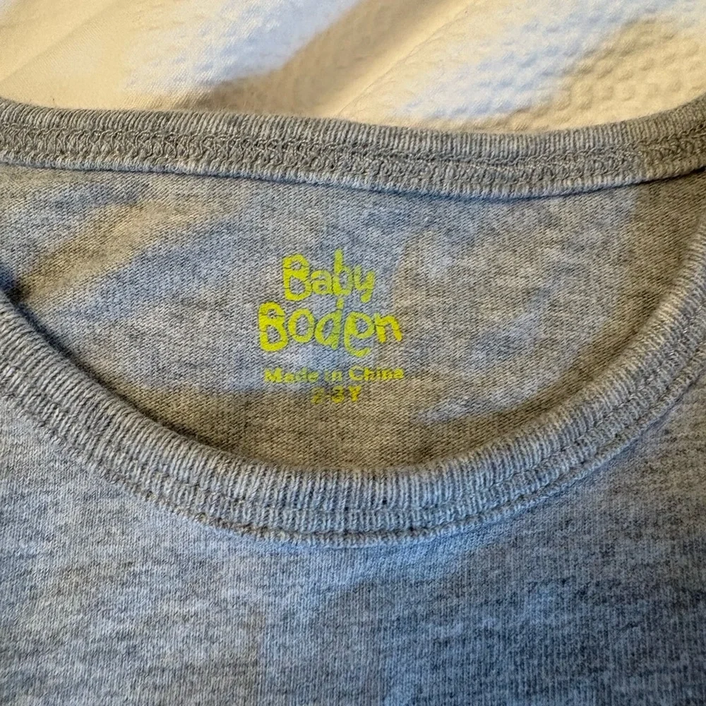 Boden Grey Long Sleeve Tee with Colorful Train Applique